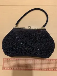 レトロなビーズ刺繍 ネイビー パーティーバッグ