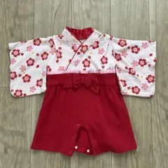 ベビー着物風 袴ロンパース 女の子 60~70cm