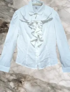 LACE LADIES フリル付きホワイトシャツ 長袖