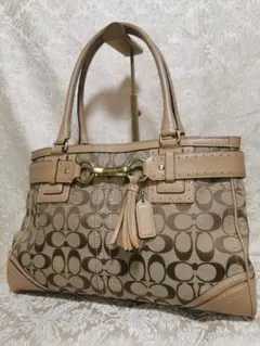 COACH F15665 シグネチャー タッセル ハンドバッグ ベージュ - メルカリ