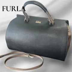 美品 FURLA フルラ 2way ボストンバッグ バイカラー レザー 黒のサムネイル