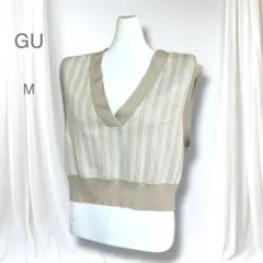 極美品　GU ジャカードクロップドニットベストNT+E ベージュ　レイヤード　M