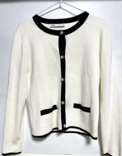 ZARA バイカラーパールボタンカーディガン　長袖トップス　ザラ　ニット