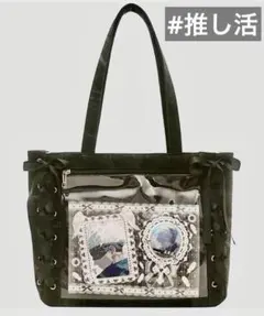 痛バック　トートバッグ ブラック 人気 黒 推し活 リボン 天使界隈 かわいい