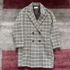 index チェック柄 ダブルブレストコート M