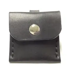 ハンドメイド 牛革 ヌメ革 ミニミニサイズ コインケース (ブラック)