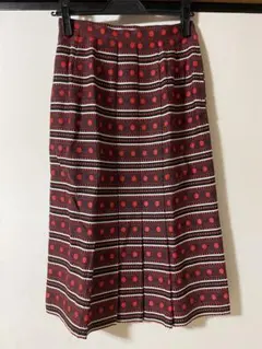 ビンテージ　プリーツスカート 赤と黒のストライプ