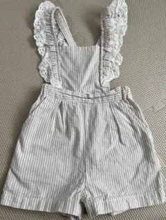 プティマイン フリルサロペット 80 ストライプ ショートオール 美品