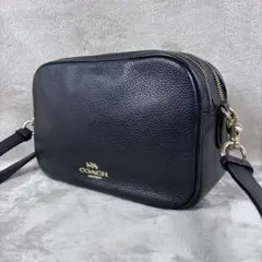 極美品　COACH ショルダーバッグ　ブラック×ゴールド　本革レザー　シボ革　黒