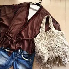 売り切れました★大セール！！エスニック調コットンフリンジバッグ☆