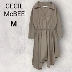 セシルマクビー アシンメトリーワンピース スキッパー 膝丈 M ベージュ 春 秋
