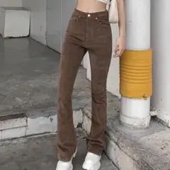 コーデュロイ　フレアパンツ　チョコレートブラウン　ハイウエスト