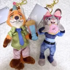 ズートピア10周年 ニック ジュディ ぬいぐるみキーホルダー キーチェーン