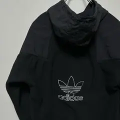 adidas アディダス パーカー フリース✖️ナイロン切り替え S 黒 ブラック