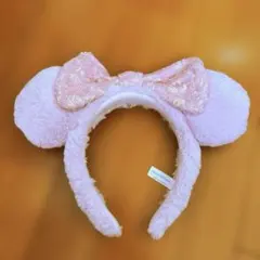 ディズニー　カチューシャ　ミニー　ピンク　ボア　スパンコール