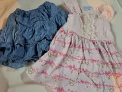 マザウェイズ　ワンピース　キュロット　二段　90 デニム風　ピンク　リボンのサムネイル