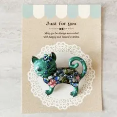 ♡七宝焼　おしゃれキャット　ブローチ　猫　キラキラ　スワロ　ビジュー　ビンテージ