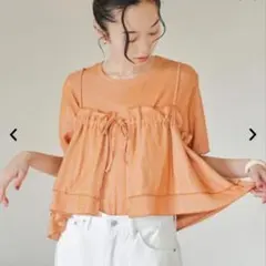 coen コーエン 配色リブキャミソールセットTシャツ オレンジのサムネイル