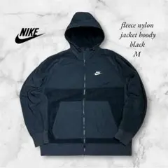 NIKEナイキ　ナイロンフリース切り替えジャケットフーディ　刺繍　ブラック黒　M