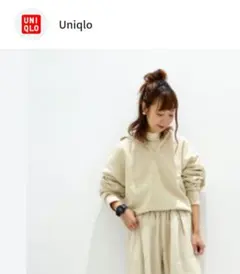 UNIQLO ハーフジップフード付きパーカー S ベージュ