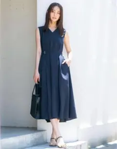 ネイビー ノースリーブ ロングワンピース
