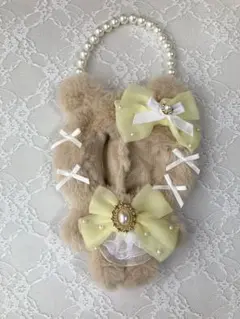 ともぬいサイズ(16cm)くま着ぐるみ ぬい服 ストラップ付き ベージュ