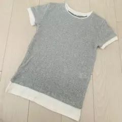 ZARA レイヤード風　半袖 カットソー トップス グレー × ホワイト