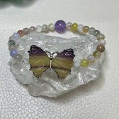 ハンドメイド蝶々モチーフ天然石ブレスレットA-1