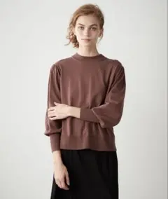 【美品】Le souk horiday ブラウン モックネックパフスリーブニット