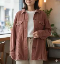 ザラ　切りっぱなし　コーディロイジャケット　ブラウン　レディース　無地　長袖　L