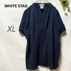【WHITE STAG】半袖ニット Vネック 紺 XL y2k 半袖セーター