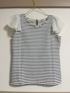 SALE【ミッシュマッシュ】ストライプ柄フリル袖ノースリーブトップス
