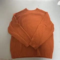 GUオレンジ色リブ編みクルーネックセーター