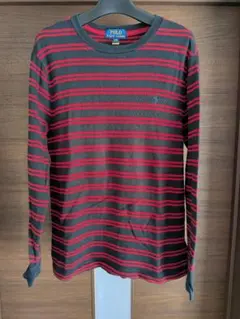 ラルフローレン サーマル ロンT 長袖カットソー 黒と赤のボーダー ボーイズL