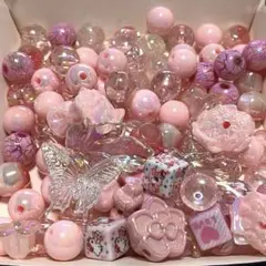 アクリルビーズ　白猫　ピンク　約200g