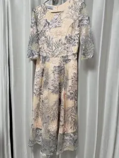 極美品 インディヴィ 洗える アシメ切り替えフラワーワンピース 2WAY