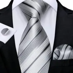 ネクタイ 3点セット シルバー ストライプ パーティ 結婚式 披露宴 二次会