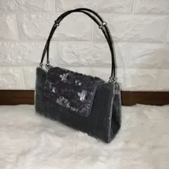ビーズ刺繍 ベルベット　グレー パーティーバッグ