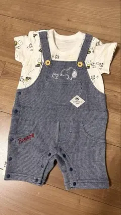 【美品】スヌーピー ロンパース 半袖 オーバーオール風 70〜80