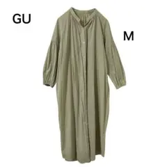 GU オリーブグリーン 長袖シャツワンピースロングシャツワンピース M