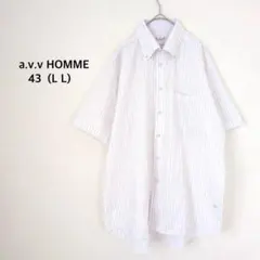 アーヴェヴェオム◉半袖シャツ LL ホワイト ストライプ ボタンダウン オフィスのサムネイル