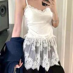 レース インナーキャミソール レイヤード 重ね着 韓国 トレンド ホワイト