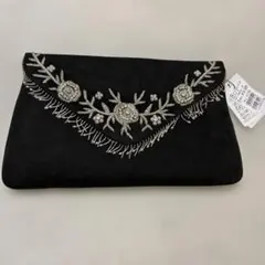 ビーズ刺繍 黒 スエード クラッチバッグ