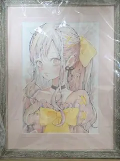 F10号】水森亜土/手描き作品/表裏サイン有/絵画/油彩/高級額縁/可愛い