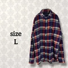 チェックロングネルシャツ【L】レッド系 ストリート メンズライク カジュアル