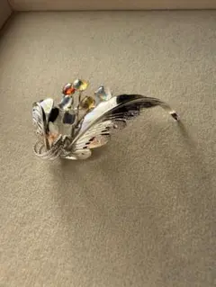 エレガントなシルバーブローチ 羽根デザイン　オパール　vintage