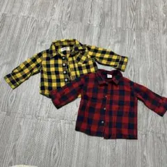 赤黒チェックと黄黒チェックのシャツ2枚セット