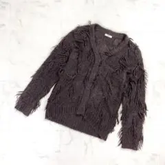美品 PESERICO フリンジニットカーディガン 茶色 サイズ38*MD263