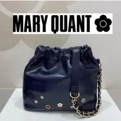 【美品】MARY QUANT ネイビーショルダーバッグ　フラワーモチーフ付き