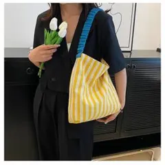 【在庫一掃セール】新品送料無料 ストライプ柄 トートバッグキャンバス 軽量